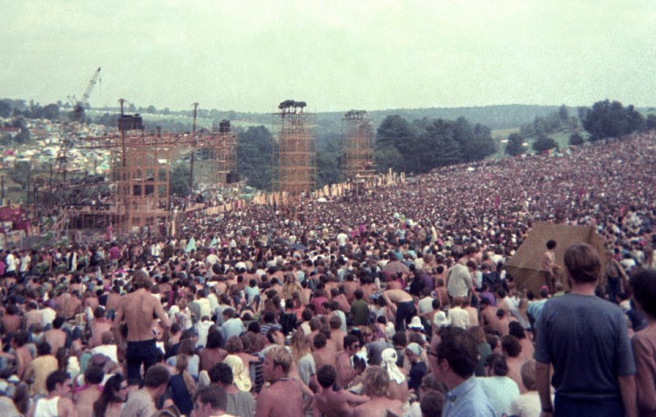 The crowd on day one of the Woodstock Festival in 1969.